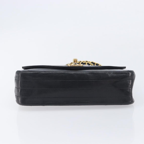 CHANEL Chain Shoulder Bag Lamb Skin Black Gold CC Auth 214056V