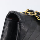 CHANEL Chain Shoulder Bag Lamb Skin Black Gold CC Auth 214056V-17