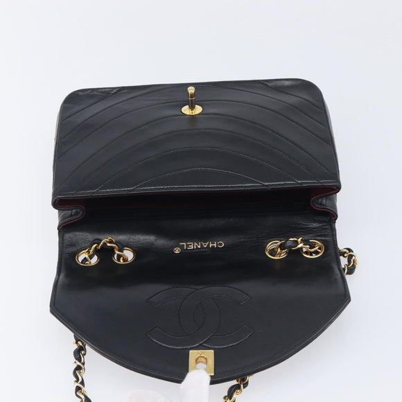 CHANEL Chain Shoulder Bag Lamb Skin Black Gold CC Auth 214056V