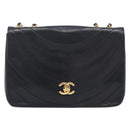 CHANEL Chain Shoulder Bag Lamb Skin Black Gold CC Auth 214056V-2
