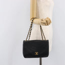 CHANEL Chain Shoulder Bag Lamb Skin Black Gold CC Auth 214056V-27