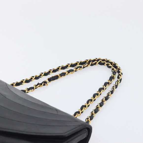 CHANEL Chain Shoulder Bag Lamb Skin Black Gold CC Auth 214056V