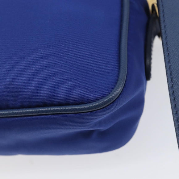 PRADA Shoulder Bag Nylon Blue Gold Auth 214058A