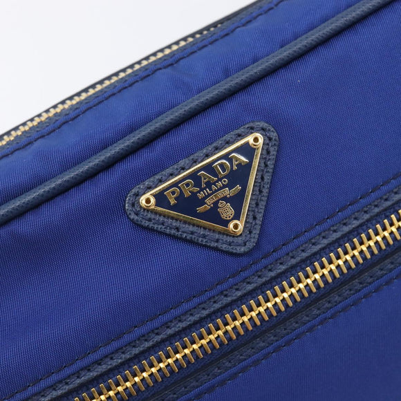 PRADA Shoulder Bag Nylon Blue Gold Auth 214058A