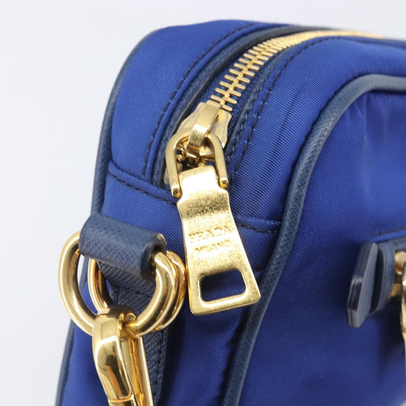 PRADA Shoulder Bag Nylon Blue Gold Auth 214058A
