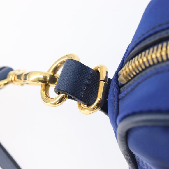 PRADA Shoulder Bag Nylon Blue Gold Auth 214058A