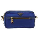 PRADA Shoulder Bag Nylon Blue Gold Auth 214058A-2