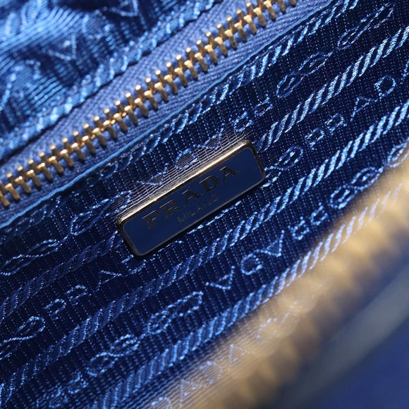 PRADA Shoulder Bag Nylon Blue Gold Auth 214058A