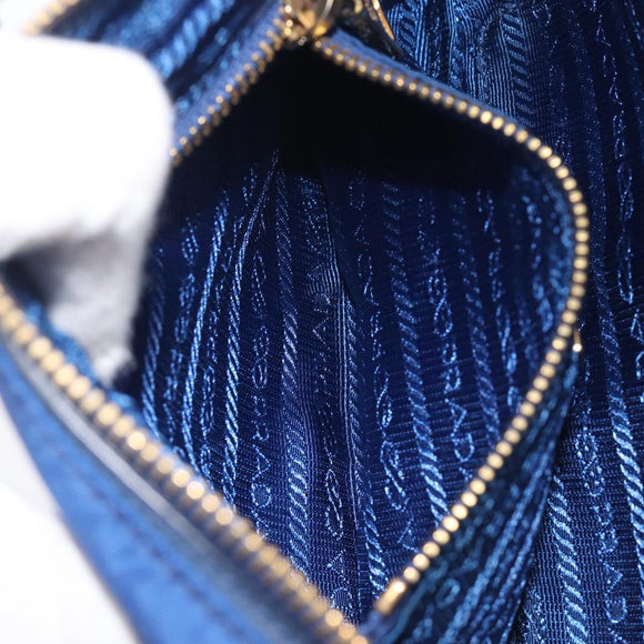 PRADA Shoulder Bag Nylon Blue Gold Auth 214058A