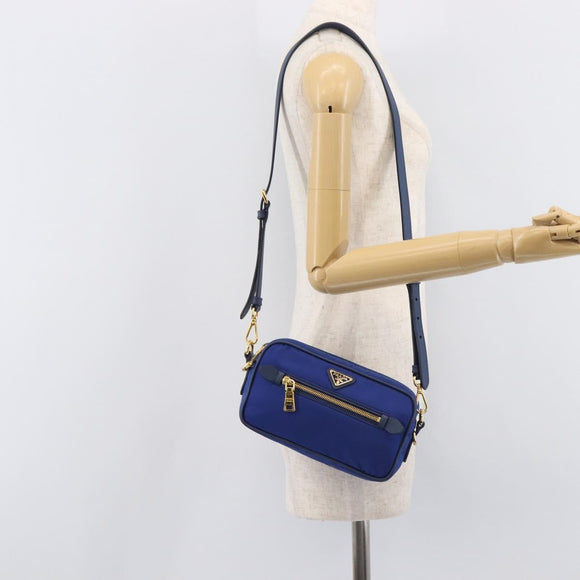 PRADA Shoulder Bag Nylon Blue Gold Auth 214058A