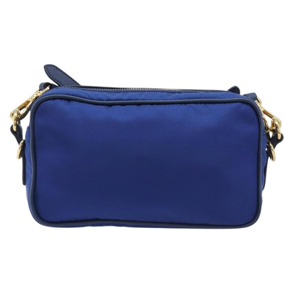 PRADA Shoulder Bag Nylon Blue Gold Auth 214058A