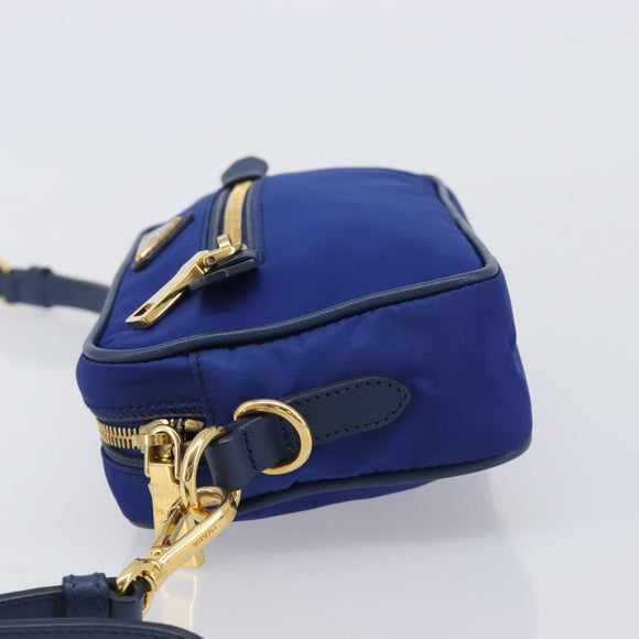 PRADA Shoulder Bag Nylon Blue Gold Auth 214058A