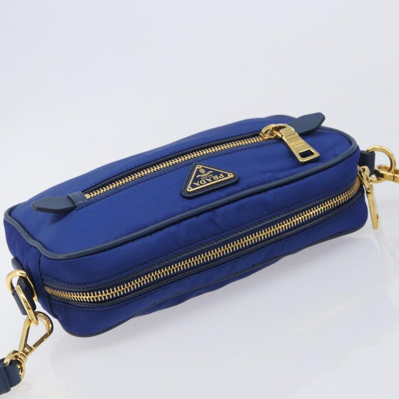 PRADA Shoulder Bag Nylon Blue Gold Auth 214058A