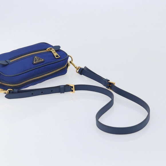 PRADA Shoulder Bag Nylon Blue Gold Auth 214058A