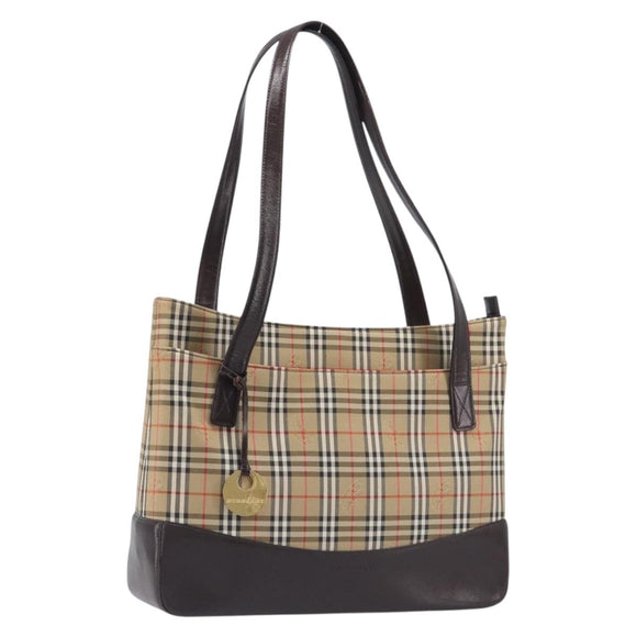 BURBERRY Nova Check Tote Bag Canvas Beige Gold Auth 214063V
