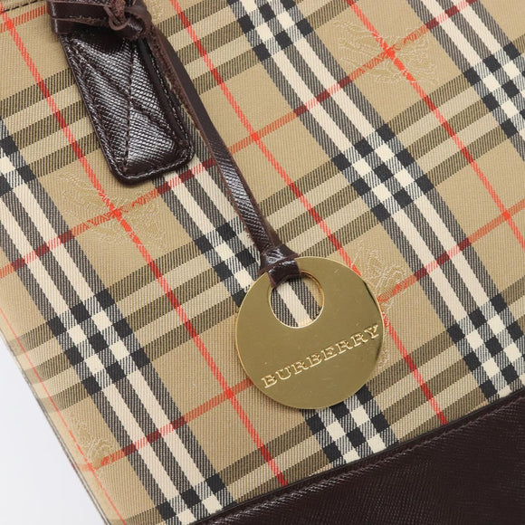 BURBERRY Nova Check Tote Bag Canvas Beige Gold Auth 214063V