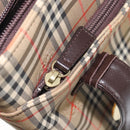 BURBERRY Nova Check Tote Bag Canvas Beige Gold Auth 214063V-23