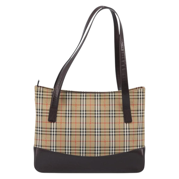 BURBERRY Nova Check Tote Bag Canvas Beige Gold Auth 214063V