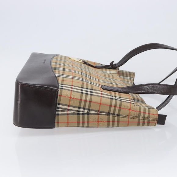 BURBERRY Nova Check Tote Bag Canvas Beige Gold Auth 214063V