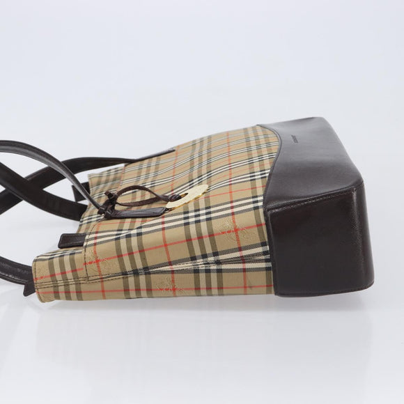 BURBERRY Nova Check Tote Bag Canvas Beige Gold Auth 214063V