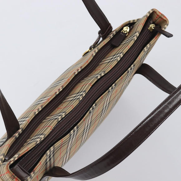 BURBERRY Nova Check Tote Bag Canvas Beige Gold Auth 214063V
