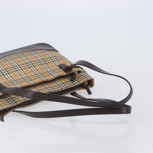 BURBERRY Nova Check Tote Bag Canvas Beige Gold Auth 214063V