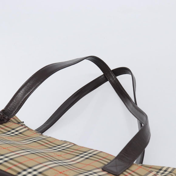 BURBERRY Nova Check Tote Bag Canvas Beige Gold Auth 214063V