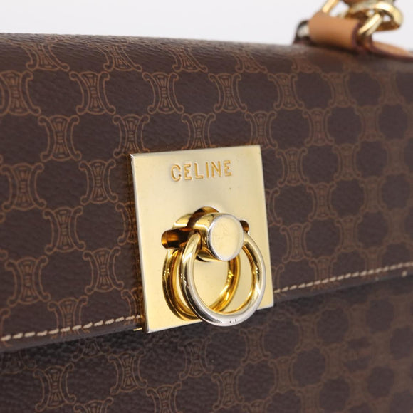 CELINE Macadam Hand Bag PVC 2way Brown Gold Auth 214088V
