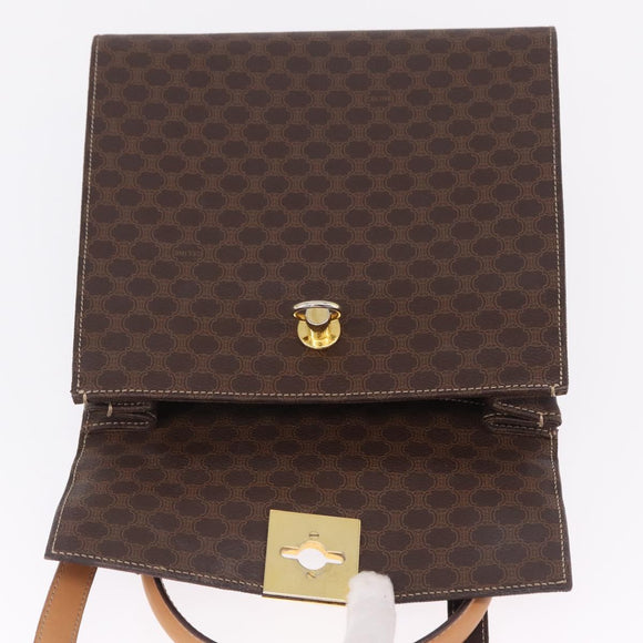 CELINE Macadam Hand Bag PVC 2way Brown Gold Auth 214088V
