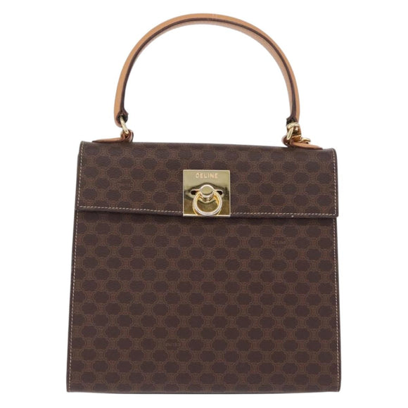 CELINE Macadam Hand Bag PVC 2way Brown Gold Auth 214088V