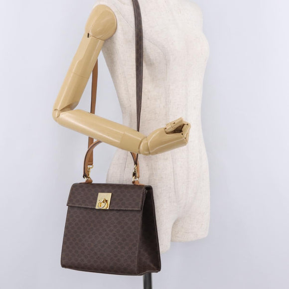 CELINE Macadam Hand Bag PVC 2way Brown Gold Auth 214088V