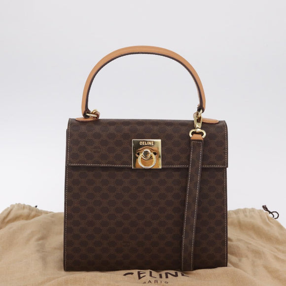 CELINE Macadam Hand Bag PVC 2way Brown Gold Auth 214088V