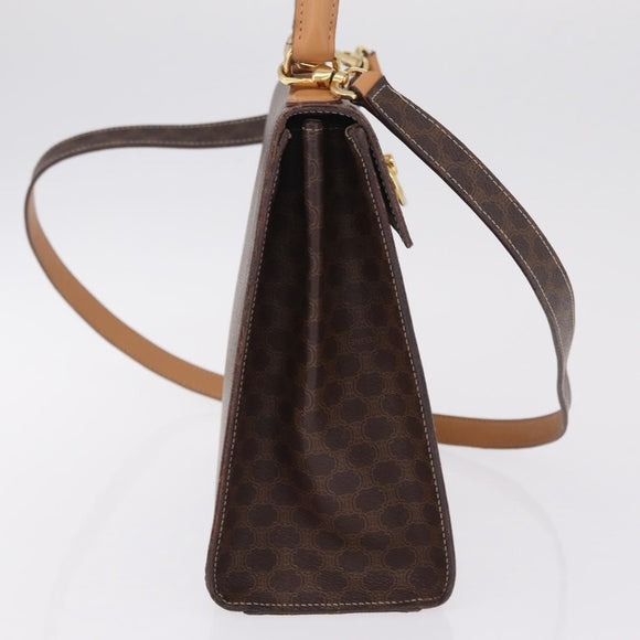 CELINE Macadam Hand Bag PVC 2way Brown Gold Auth 214088V