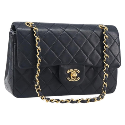 CHANEL Matelasse23 Chain Shoulder Bag Lamb Skin Black Gold CC Auth 214092SAM
