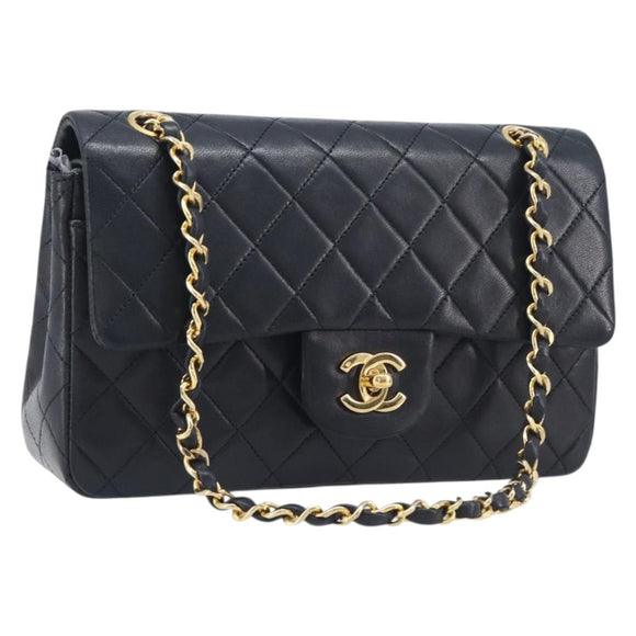 CHANEL Matelasse23 Chain Shoulder Bag Lamb Skin Black Gold CC Auth 214092SAM