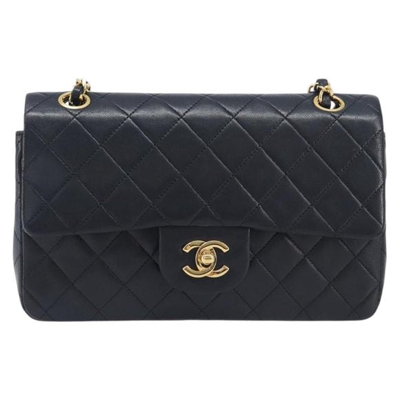 CHANEL Matelasse23 Chain Shoulder Bag Lamb Skin Black Gold CC Auth 214092SAM