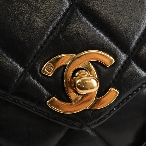 CHANEL Matelasse Chain Shoulder Bag Lamb Skin Black Gold CC Auth 214100SAM