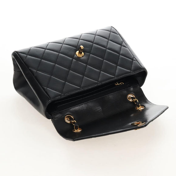 CHANEL Matelasse Chain Shoulder Bag Lamb Skin Black Gold CC Auth 214100SAM