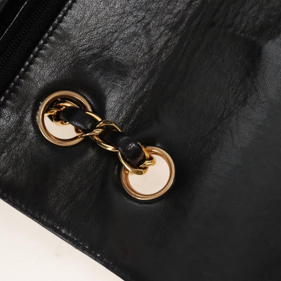 CHANEL Matelasse Chain Shoulder Bag Lamb Skin Black Gold CC Auth 214100SAM