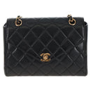 CHANEL Matelasse Chain Shoulder Bag Lamb Skin Black Gold CC Auth 214100SAM-2