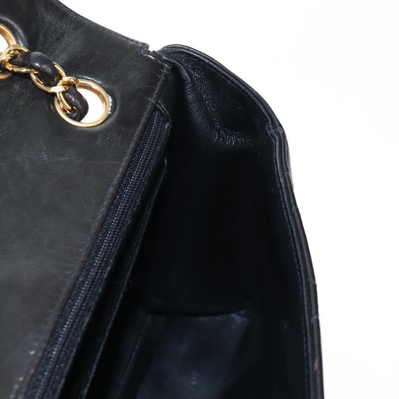 CHANEL Matelasse Chain Shoulder Bag Lamb Skin Black Gold CC Auth 214100SAM