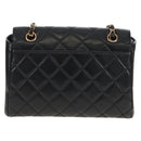 CHANEL Matelasse Chain Shoulder Bag Lamb Skin Black Gold CC Auth 214100SAM-3
