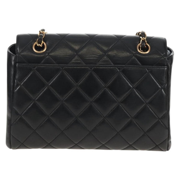 CHANEL Matelasse Chain Shoulder Bag Lamb Skin Black Gold CC Auth 214100SAM