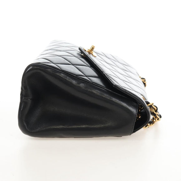 CHANEL Matelasse Chain Shoulder Bag Lamb Skin Black Gold CC Auth 214100SAM