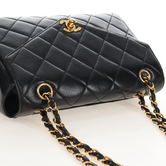 CHANEL Matelasse Chain Shoulder Bag Lamb Skin Black Gold CC Auth 214100SAM