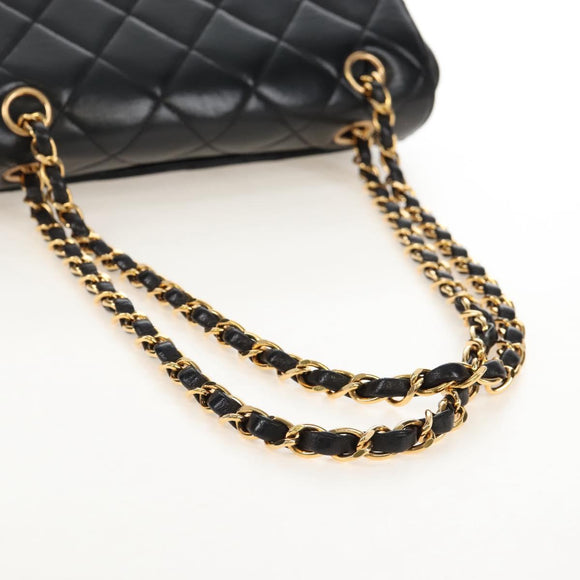 CHANEL Matelasse Chain Shoulder Bag Lamb Skin Black Gold CC Auth 214100SAM