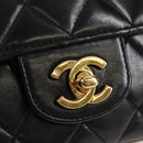 CHANEL Matelasse Chain Shoulder Bag Lamb Skin Black Gold CC Auth 214102SAM-14