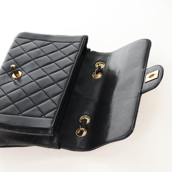 CHANEL Matelasse Chain Shoulder Bag Lamb Skin Black Gold CC Auth 214102SAM