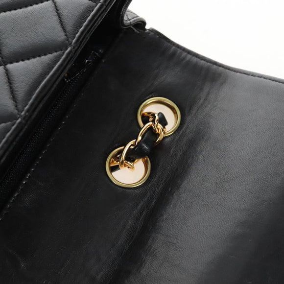CHANEL Matelasse Chain Shoulder Bag Lamb Skin Black Gold CC Auth 214102SAM