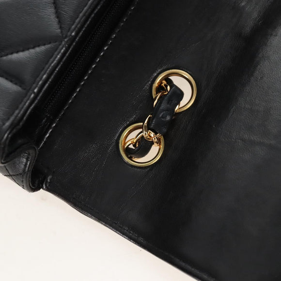 CHANEL Matelasse Chain Shoulder Bag Lamb Skin Black Gold CC Auth 214102SAM